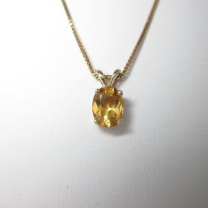 Natural Citrine Necklace 14K Solid Gold 1.25 ct